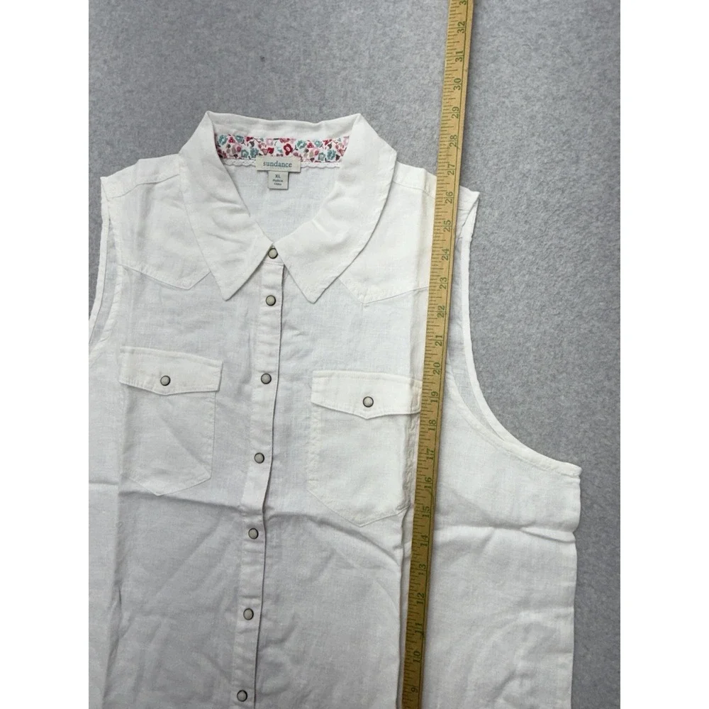 Sundance Willow Linen Sleeveless Top‎ Womens XL White Boho Western Button Front - Picture 3 of 8